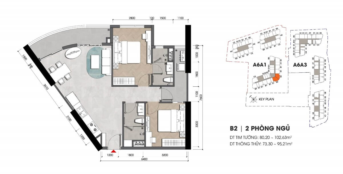 Thiết kế căn hộ 2PN mẫu B2