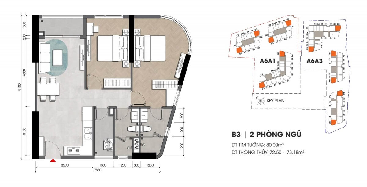 Thiết kế căn hộ 2PN mẫu B3